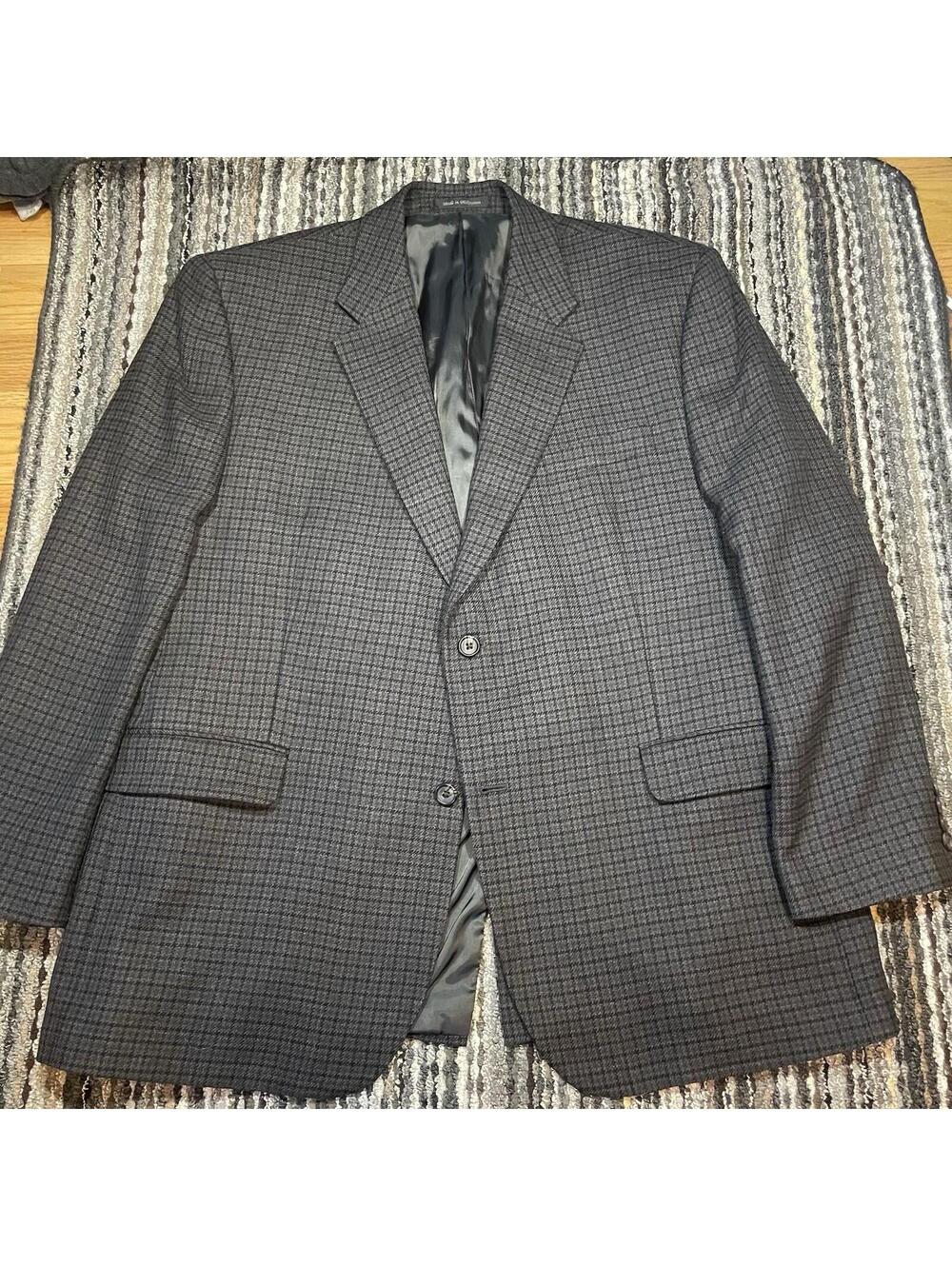 Ralph Lauren LRL Blazer Mens 44R Gray Houndstooth Wool 2 Button Sport Coat